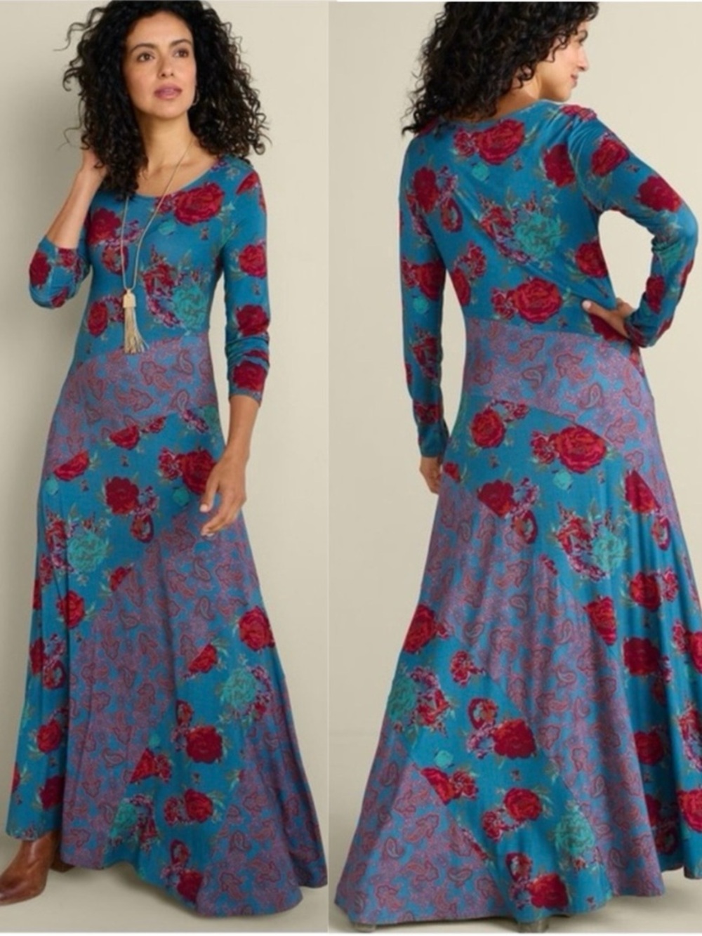 Soft Surroundings Maxi Dress Cottagecore Retro Stretch Knit Fairy Floral Boho